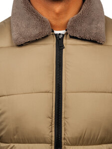 Men's Quilted Winter Jacket with fur Beige Bolf 31M5010