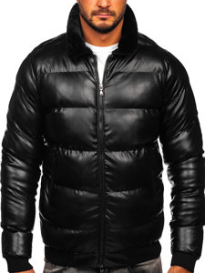 Men's Quilted Winter Leather Jacket Black Bolf 0022