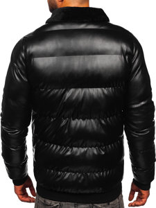 Men's Quilted Winter Leather Jacket Black Bolf 0022