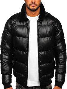 Men's Quilted Winter Leather Jacket Black Bolf 0022