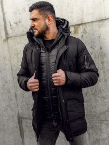 Men's Quilted Winter Parka Jacket Black Bolf 5M790