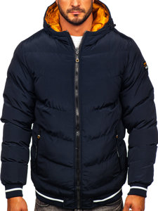 Men's Reversible Quilted Winter Jacket Navy Blue-Camel Bolf 7417