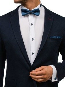 Men's Set Bow Tie, Cufflinks, Pocket Square Navy Blue Bolf MSP01