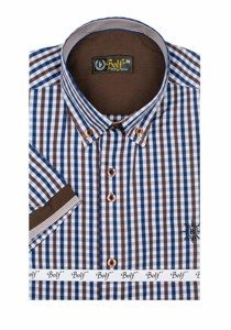 Men's Short Sleeve Checkered Shirt Brown Bolf 4510