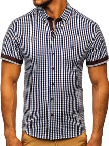 Men's Short Sleeve Checkered Shirt Brown Bolf 4510