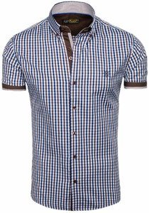 Men's Short Sleeve Checkered Shirt Brown Bolf 4510