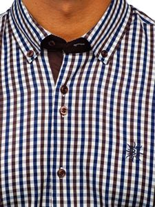 Men's Short Sleeve Checkered Shirt Brown Bolf 4510