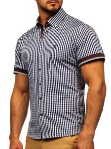 Men's Short Sleeve Checkered Shirt Brown Bolf 4510