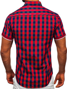 Men's Short Sleeve Checkered Shirt Claret Bolf 4508