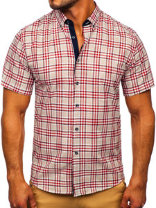 Men's Short Sleeve Checkered Shirt Ecru Bolf 201501