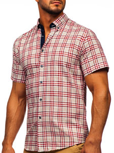 Men's Short Sleeve Checkered Shirt Ecru Bolf 201501