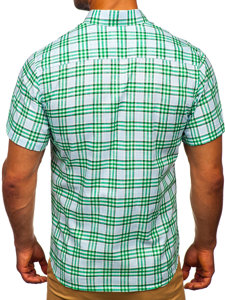 Men's Short Sleeve Checkered Shirt Green Bolf 201501