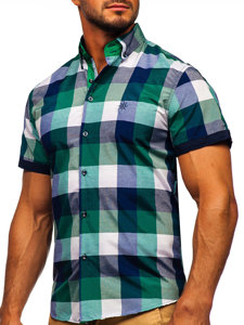 Men's Short Sleeve Checkered Shirt Green Bolf 5532-1