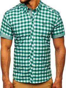 Men's Short Sleeve Checkered Shirt Green Bolf 6522