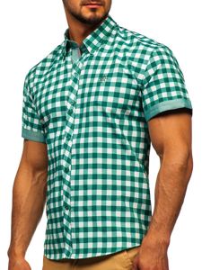 Men's Short Sleeve Checkered Shirt Green Bolf 6522