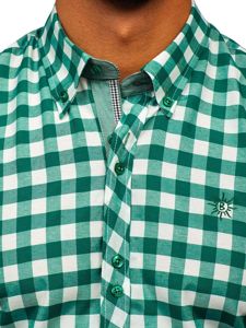 Men's Short Sleeve Checkered Shirt Green Bolf 6522