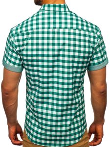 Men's Short Sleeve Checkered Shirt Green Bolf 6522