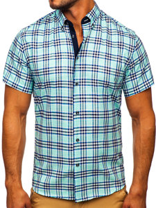 Men's Short Sleeve Checkered Shirt Mint Bolf 201501