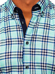 Men's Short Sleeve Checkered Shirt Mint Bolf 201501