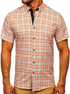 Men's Short Sleeve Checkered Shirt Orange Bolf 201501