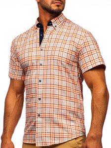 Men's Short Sleeve Checkered Shirt Orange Bolf 201501