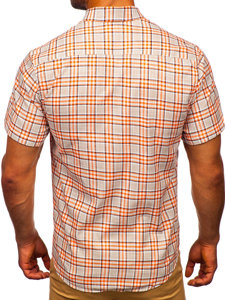 Men's Short Sleeve Checkered Shirt Orange Bolf 201501