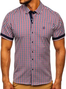 Men's Short Sleeve Checkered Shirt Red Bolf 4510