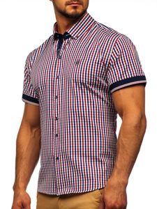 Men's Short Sleeve Checkered Shirt Red Bolf 4510