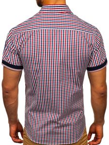 Men's Short Sleeve Checkered Shirt Red Bolf 4510