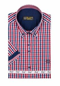 Men's Short Sleeve Checkered Shirt Red Bolf 4510