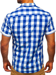 Men's Short Sleeve Checkered Shirt Royal Blue Bolf 4508