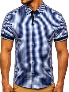 Men's Short Sleeve Checkered Shirt Royal Blue Bolf 4510