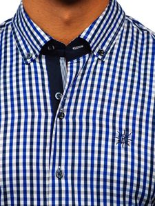 Men's Short Sleeve Checkered Shirt Royal Blue Bolf 4510