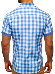 Men's Short Sleeve Checkered Shirt Sky Blue Bolf 6522