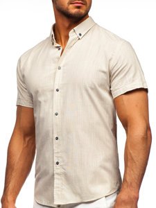 Men's Short Sleeve Cotton Shirt Ecru Bolf 20501