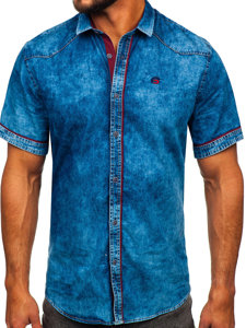 Men's Short Sleeve Denim Shirt Blue Bolf 19640