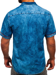 Men's Short Sleeve Denim Shirt Blue Bolf 19640