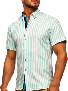 Men's Short Sleeve Striped Shirt Mint Bolf 21500