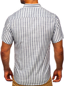 Men's Short Sleeve Striped Shirt Navy Blue Bolf 21500