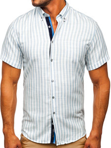 Men's Short Sleeve Striped Shirt Sky Blue Bolf 21500