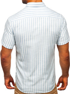 Men's Short Sleeve Striped Shirt Sky Blue Bolf 21500