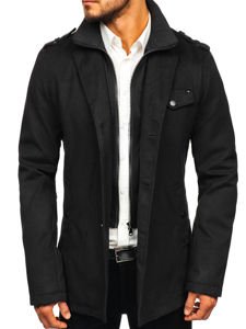 Men's Single-Breasted High Collar Coat Black Bolf 8853