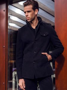 Men's Single-Breasted High Collar Coat Black Bolf 8853