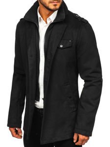 Men's Single-Breasted High Collar Coat Black Bolf 8853