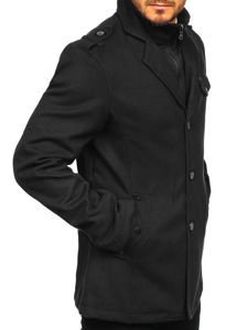 Men's Single-Breasted High Collar Coat Black Bolf 8853