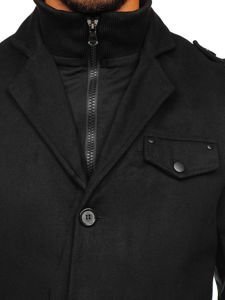 Men's Single-Breasted High Collar Coat Black Bolf 8853