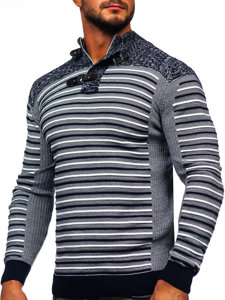 Men's Stand Up Sweater Navy Blue Bolf 1028