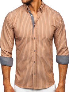 Men's Striped Long Sleeve Shirt Brown Bolf 20731-1