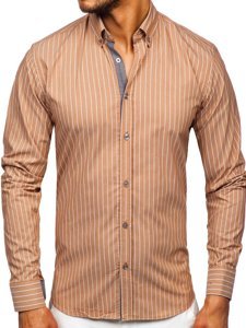 Men's Striped Long Sleeve Shirt Brown Bolf 20731-1