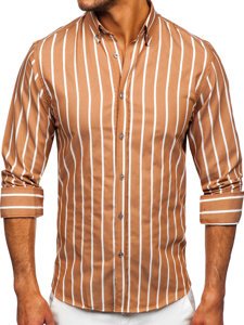 Men's Striped Long Sleeve Shirt Camel Bolf 20730